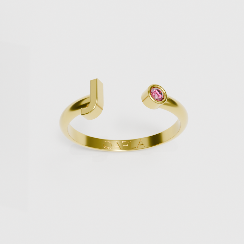 Birthstone Initial Ring H-N