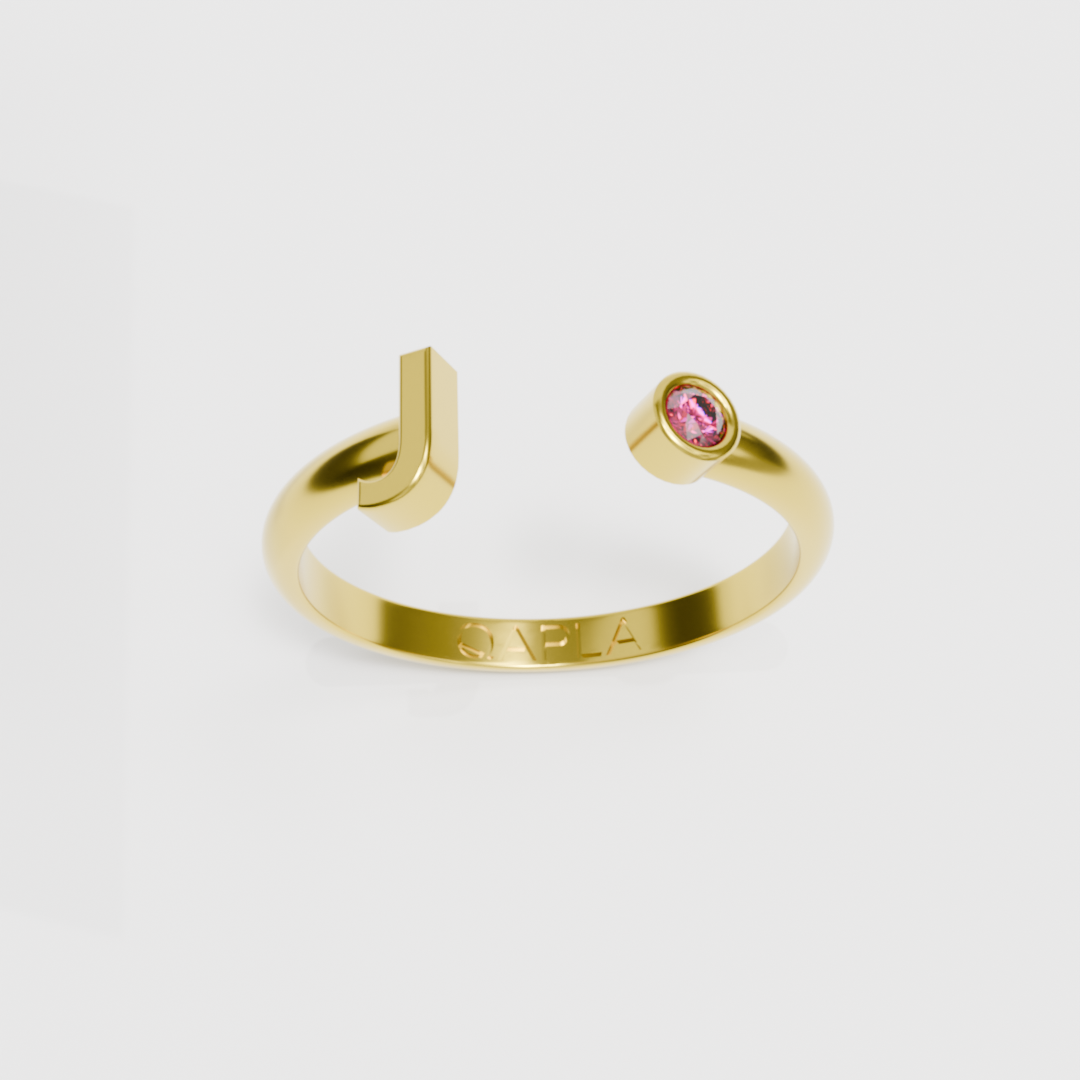 Birthstone Initial Ring H-N
