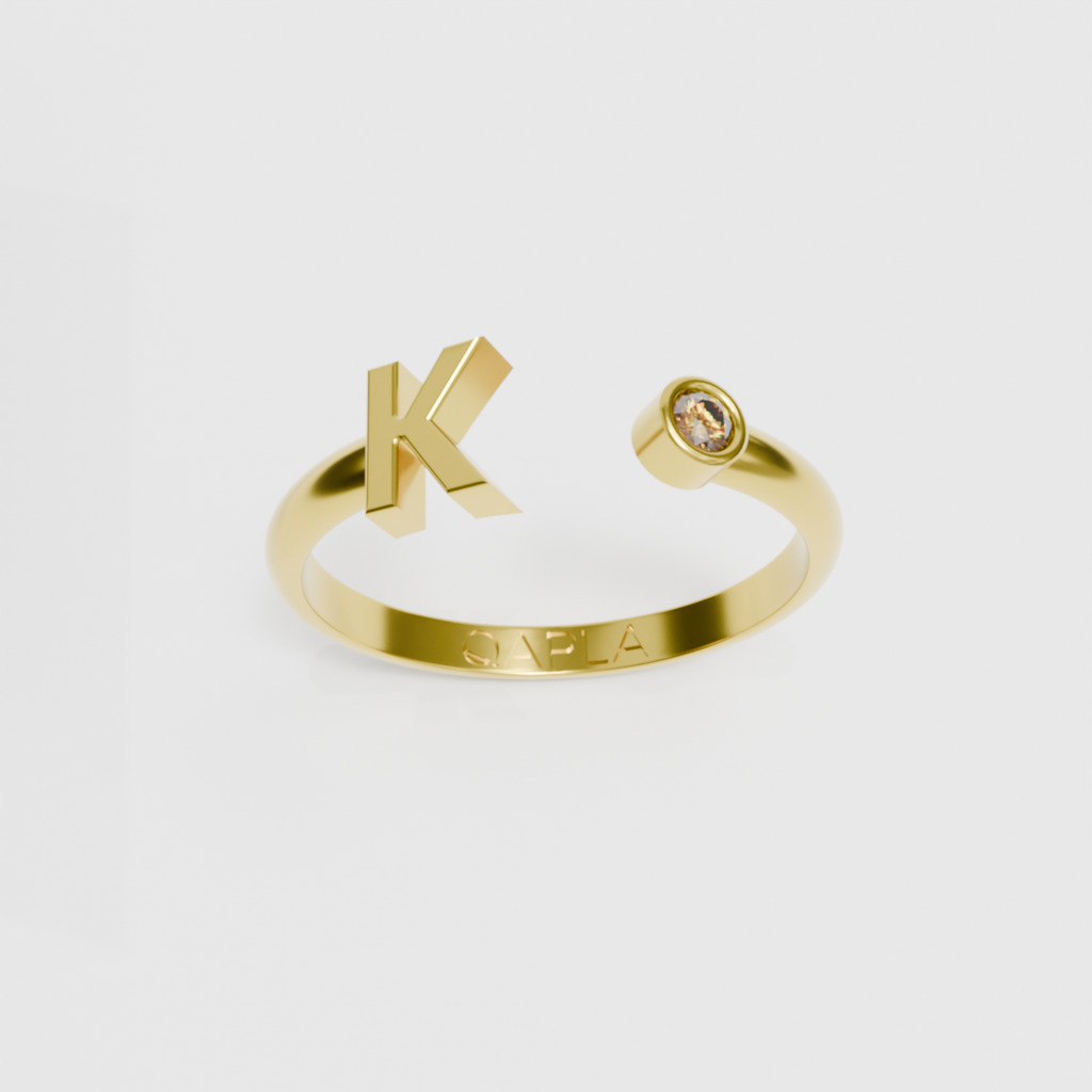 Birthstone Initial Ring H-N