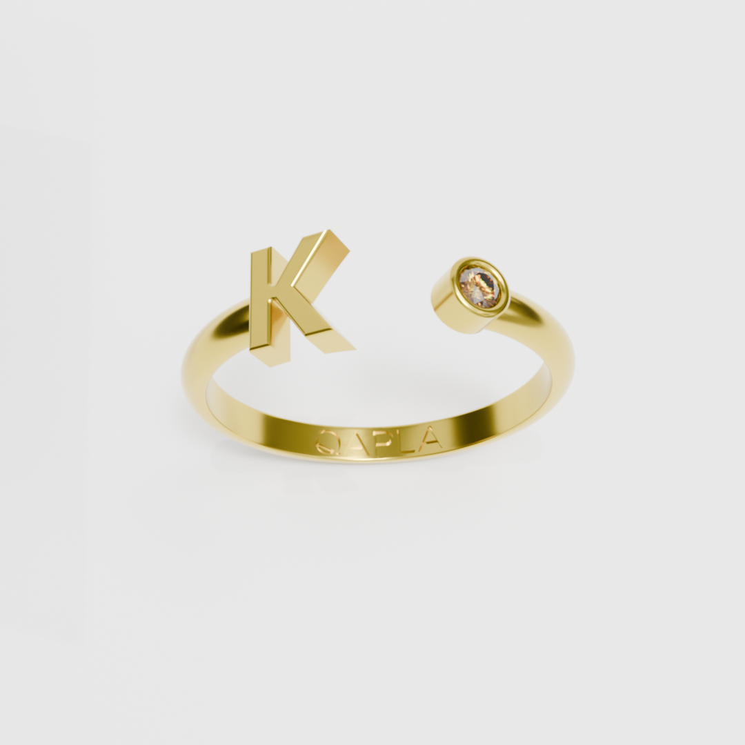 Birthstone Initial Ring H-N