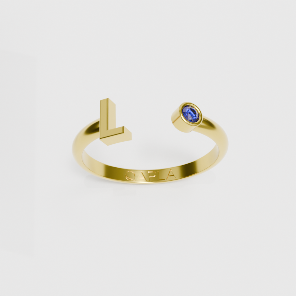 Birthstone Initial Ring H-N