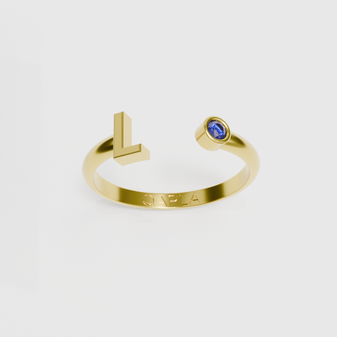Birthstone Initial Ring H-N