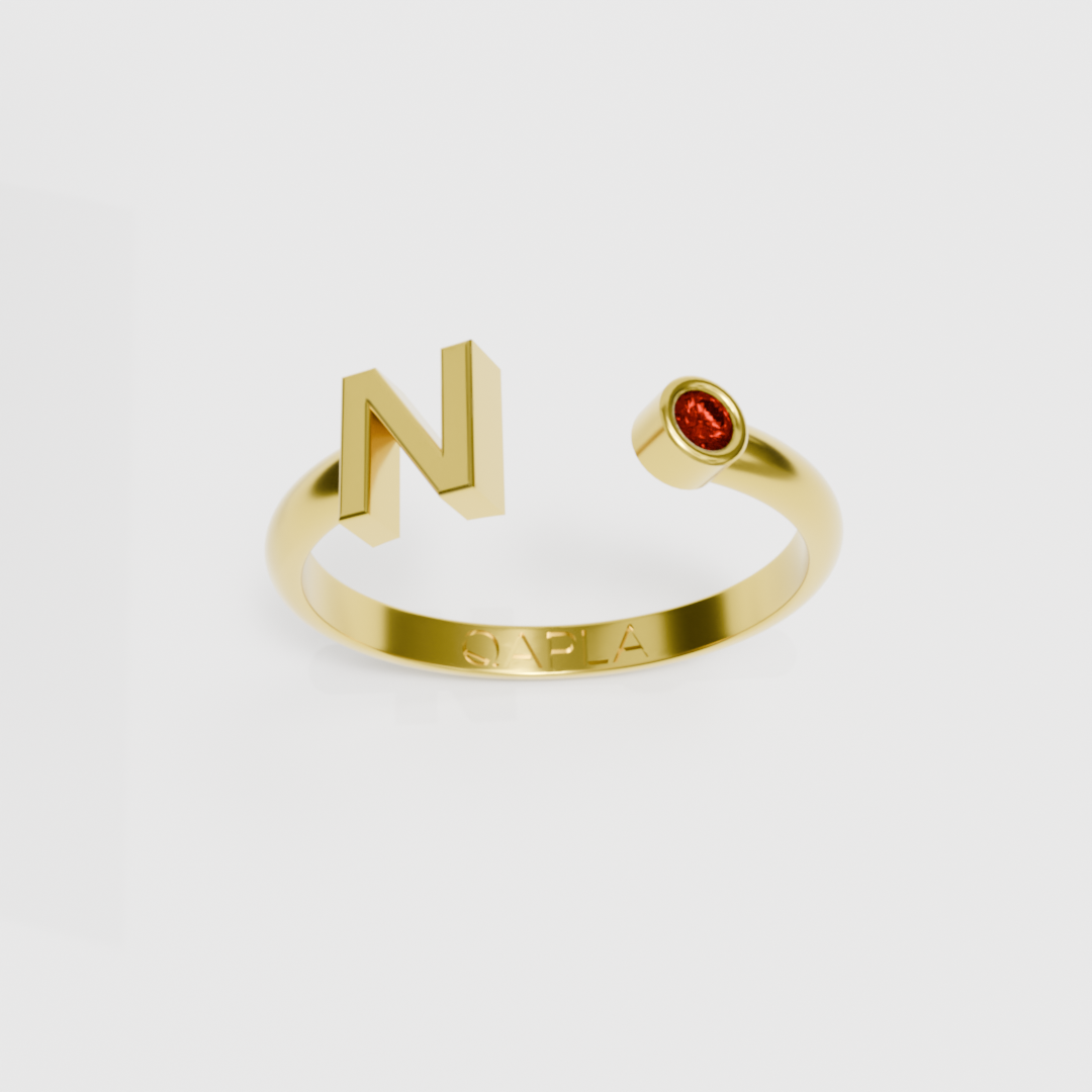 Birthstone Initial Ring H-N