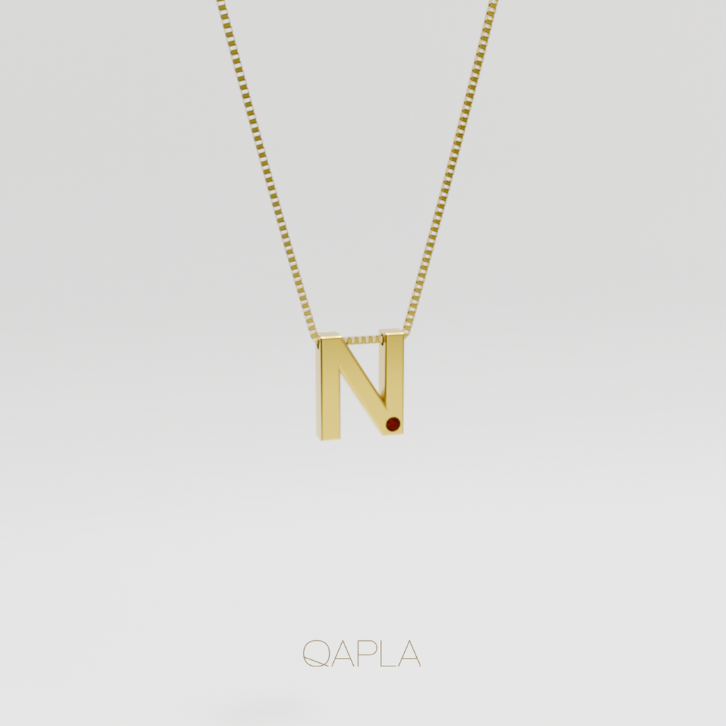 Bold Letter Necklace+Birthstone H-N