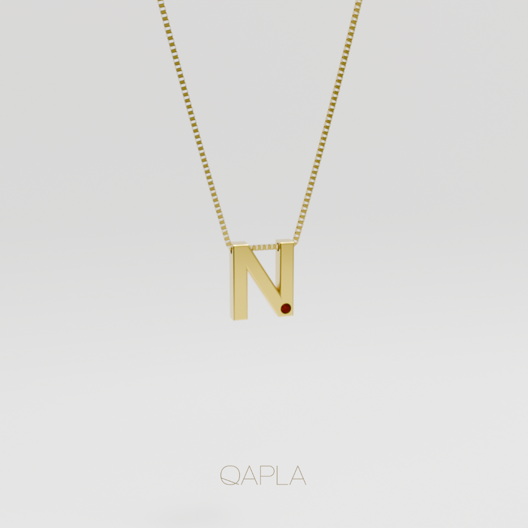 Bold Letter Necklace+Birthstone H-N