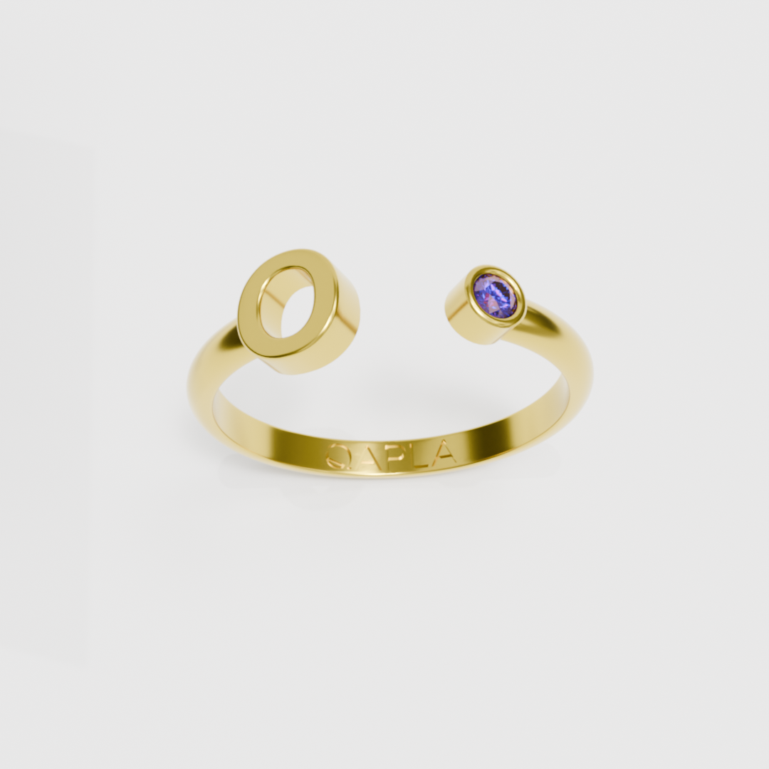 Birthstone Initial Ring O-T