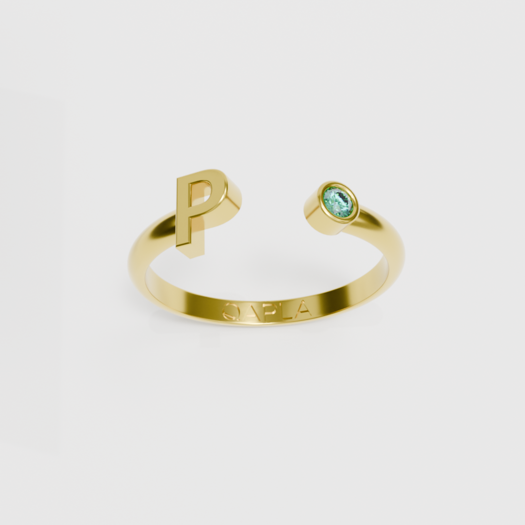 Birthstone Initial Ring O-T