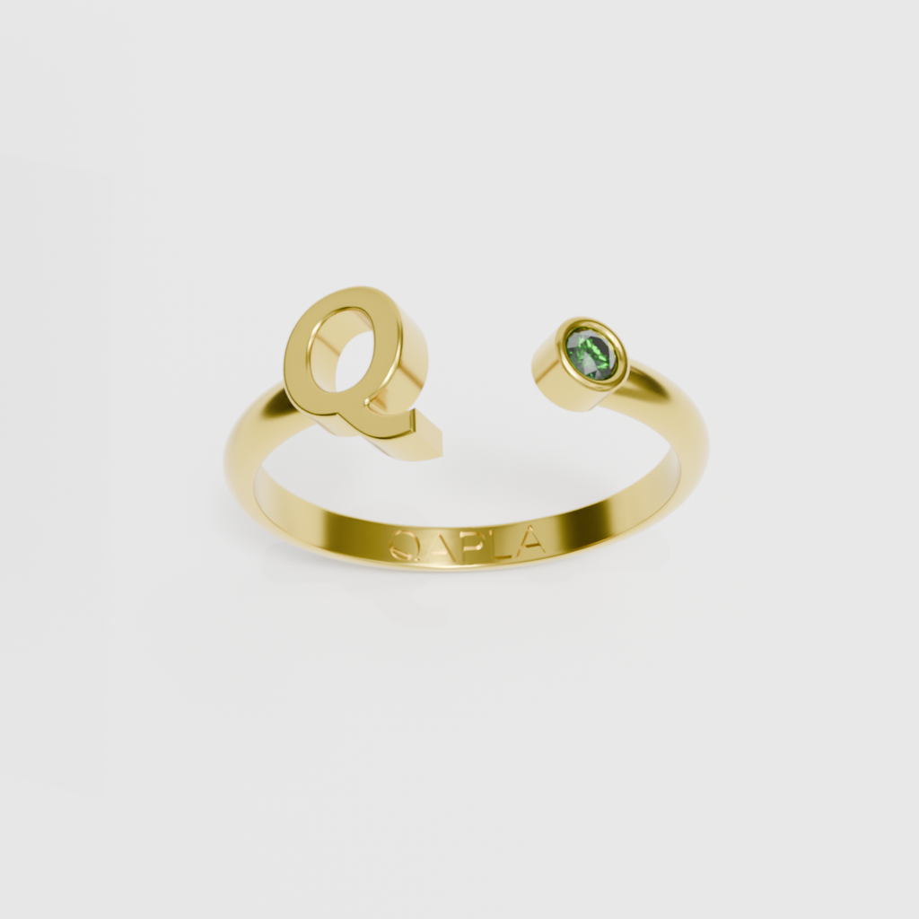 Birthstone Initial Ring O-T