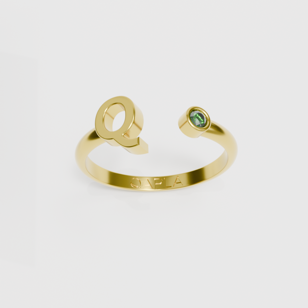 Birthstone Initial Ring O-T