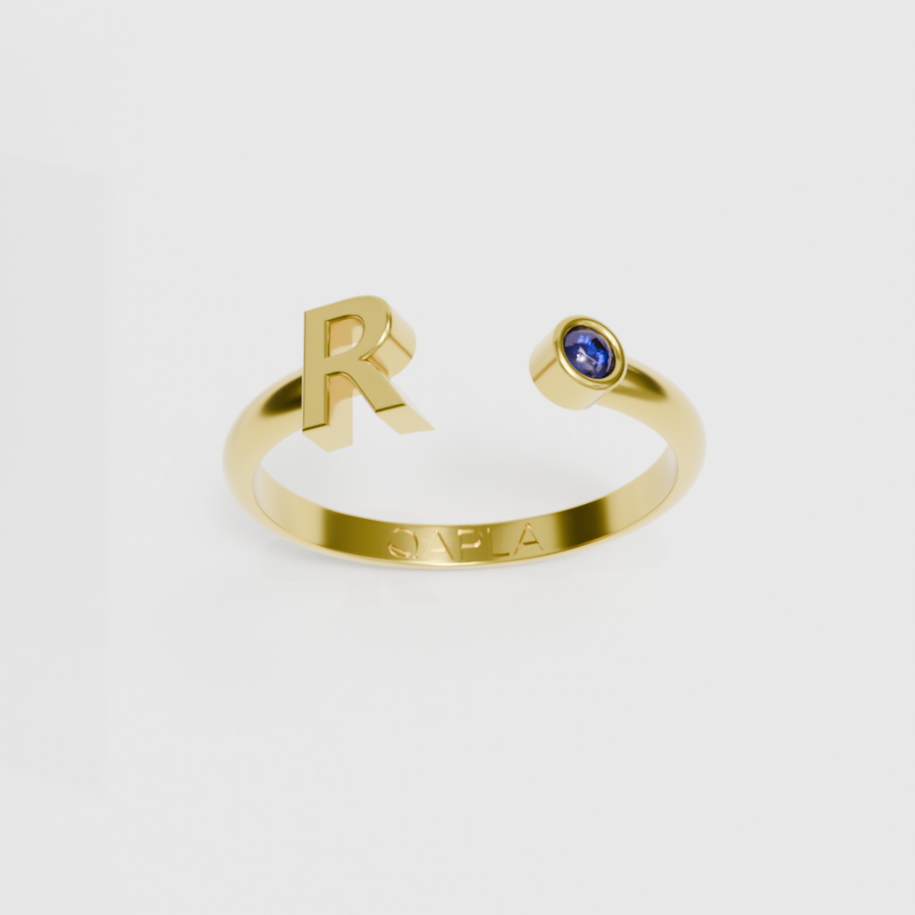 Birthstone Initial Ring O-T