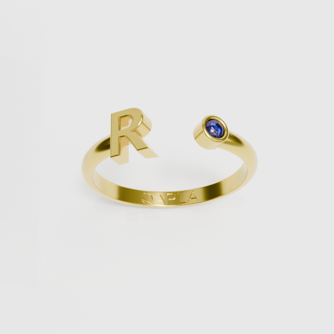 Birthstone Initial Ring O-T