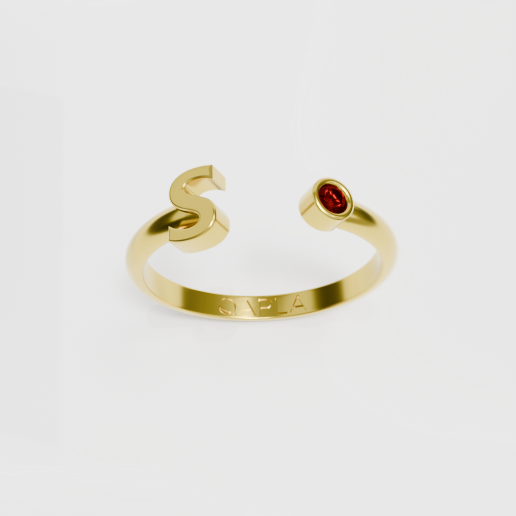 Birthstone Initial Ring O-T