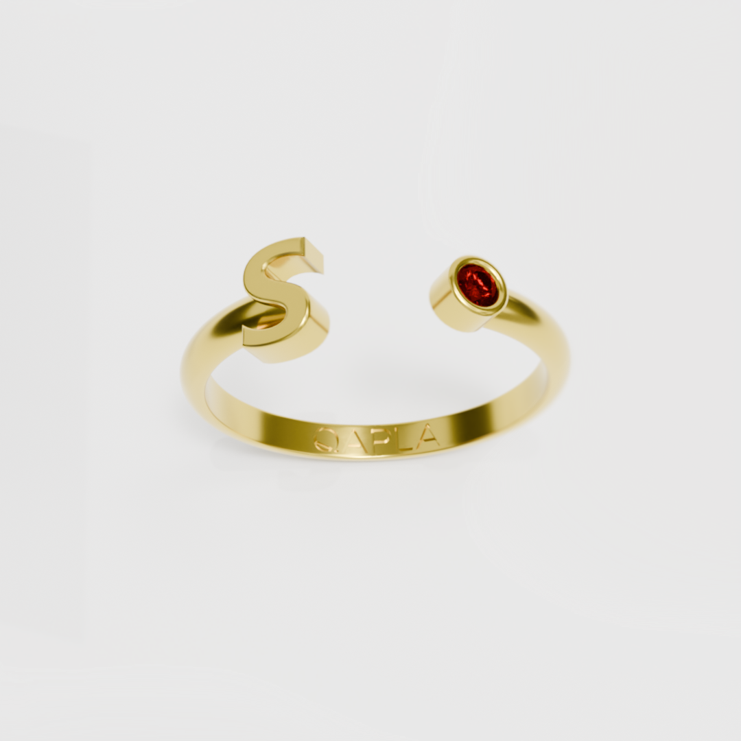 Birthstone Initial Ring O-T