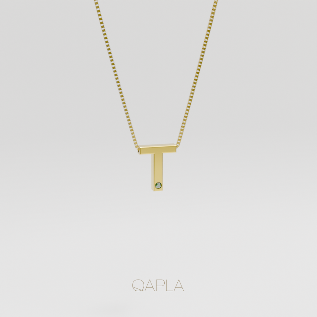 Bold Letter Necklace+Birthstone O-T