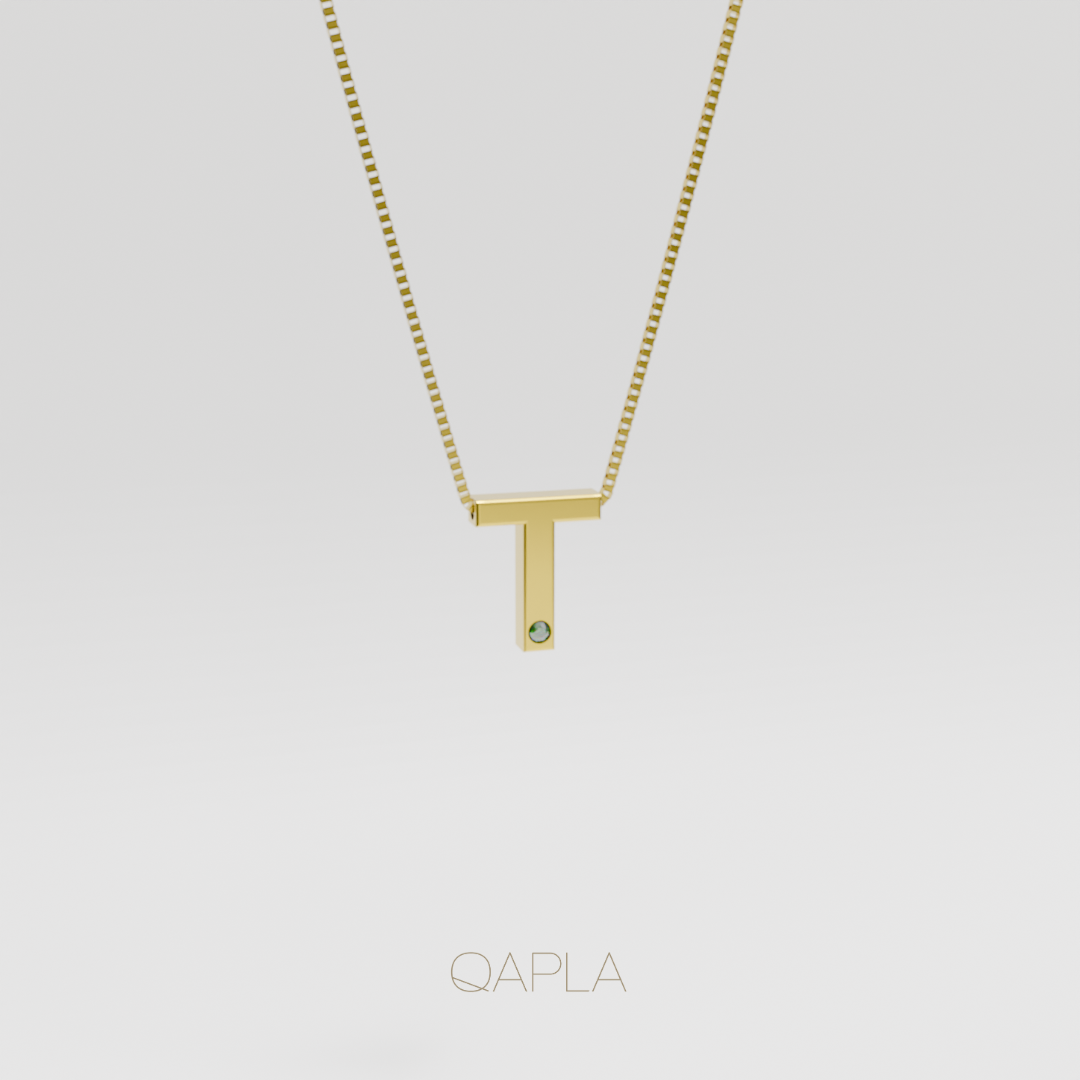 Bold Letter Necklace+Birthstone O-T