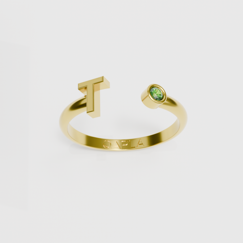 Birthstone Initial Ring O-T