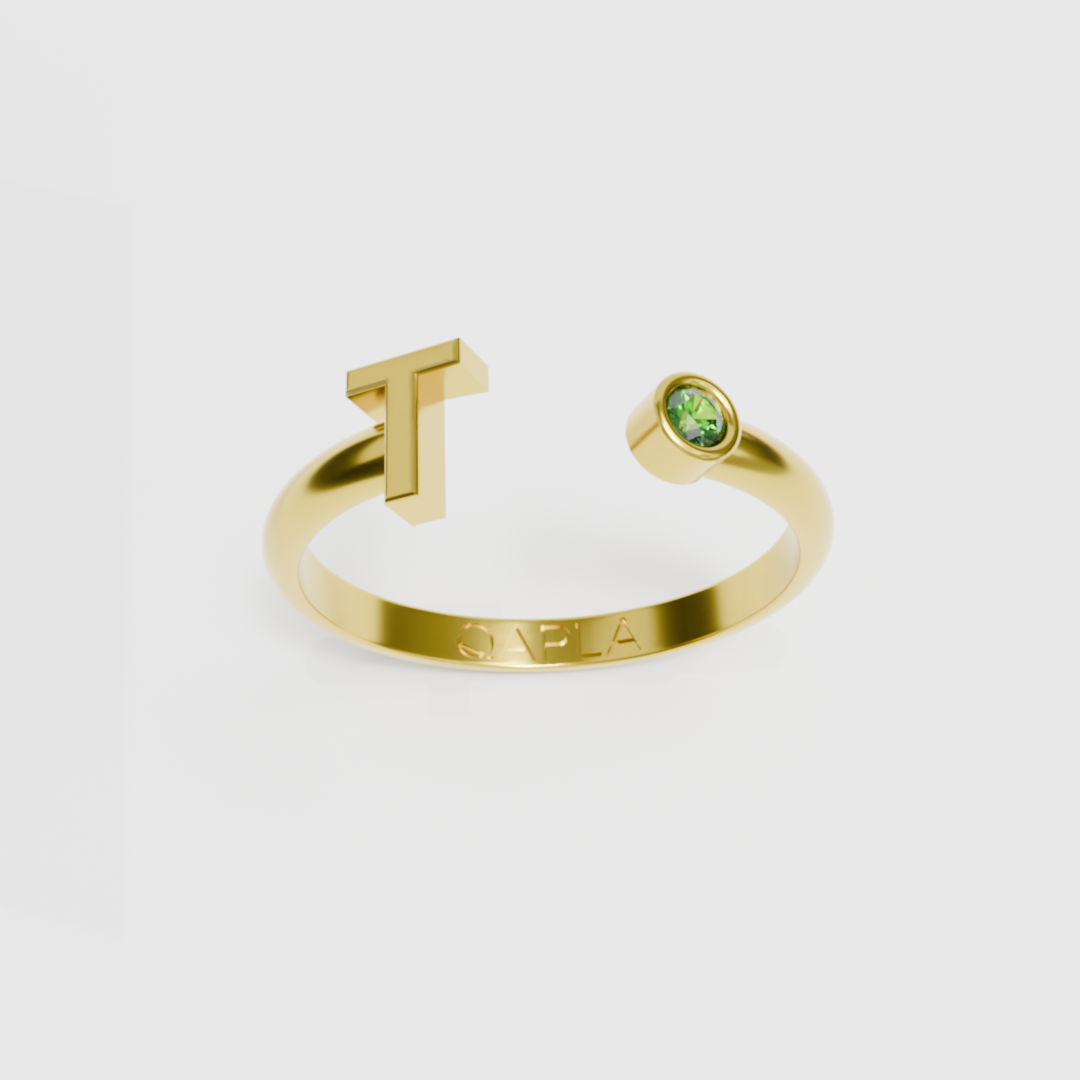 Birthstone Initial Ring O-T