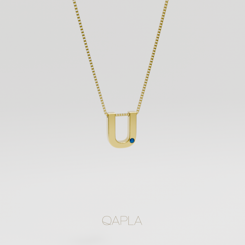 Bold Letter Necklace+Birthstone U-Z