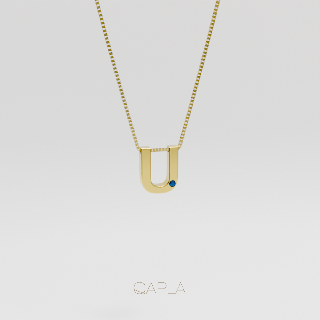 Bold Letter Necklace+Birthstone U-Z