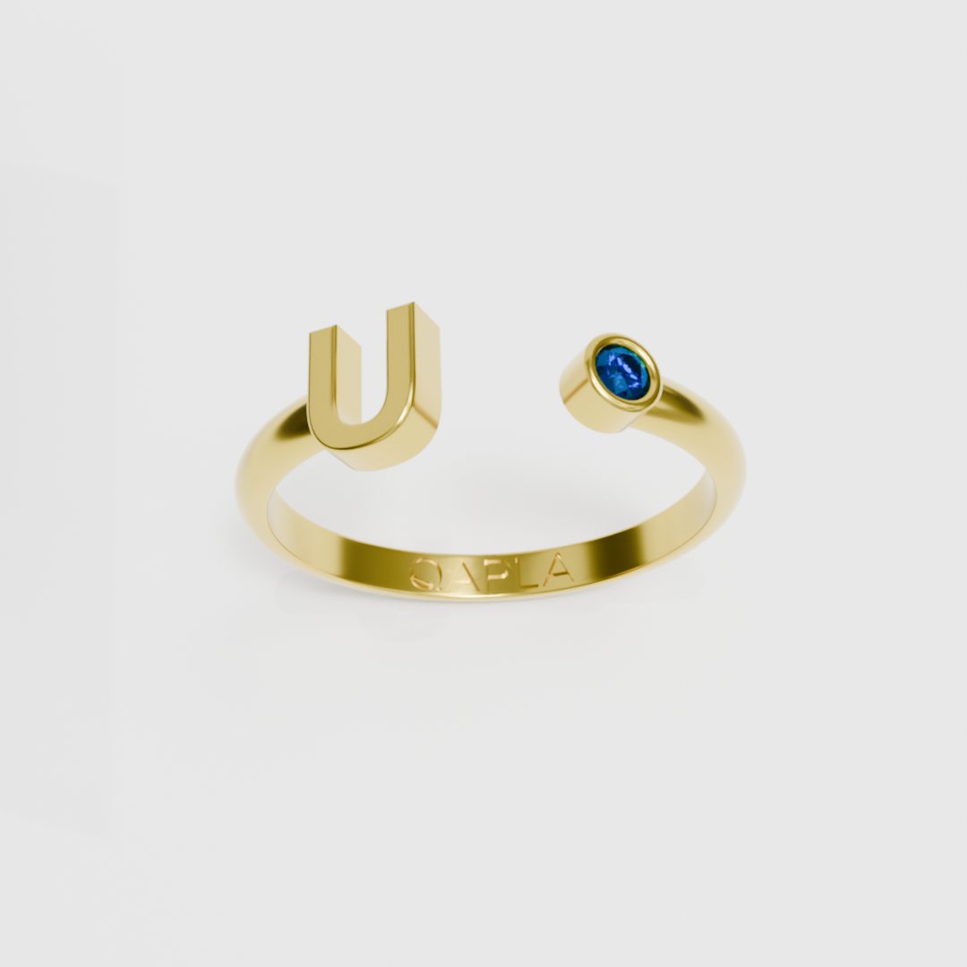 Birthstone Initial Ring U-Z