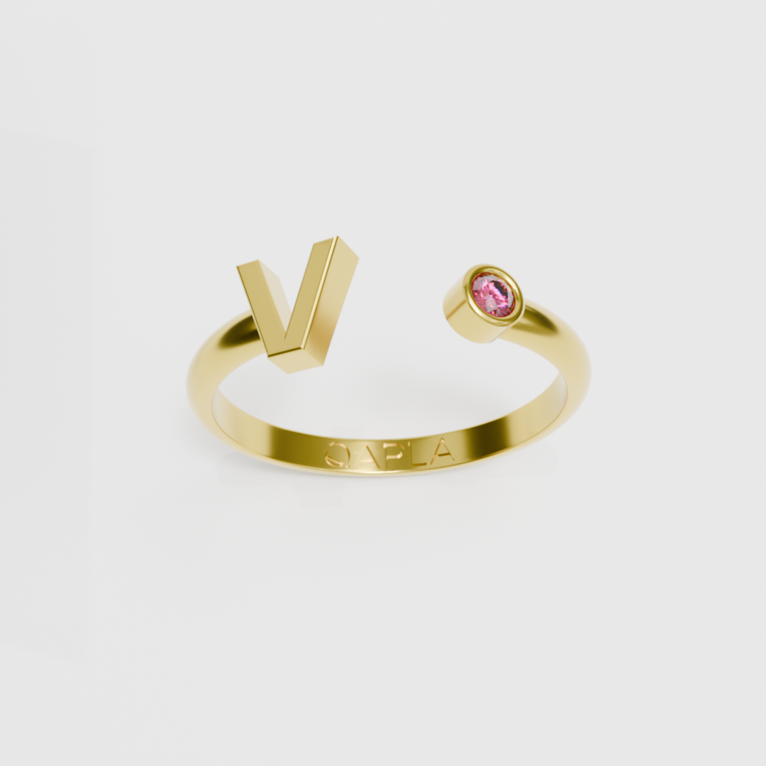 Birthstone Initial Ring U-Z
