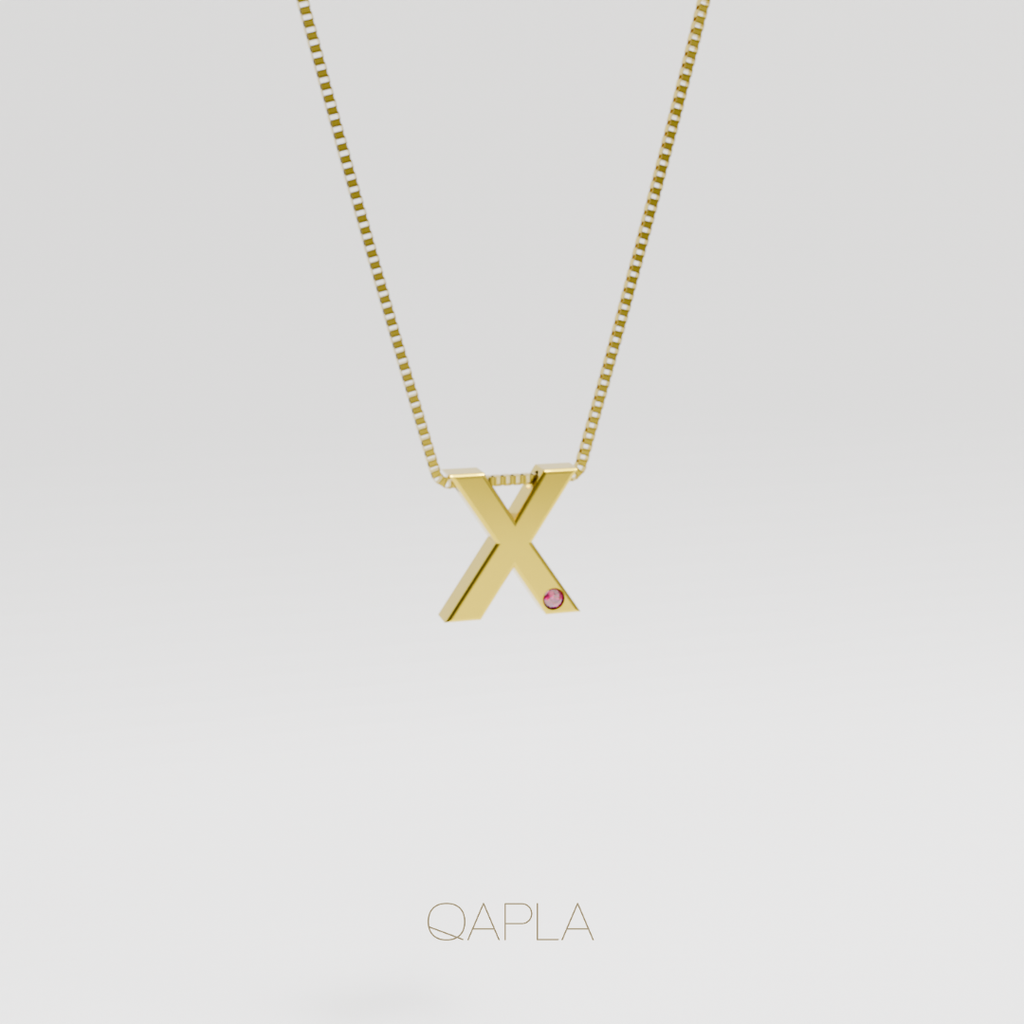 Bold Letter Necklace+Birthstone U-Z