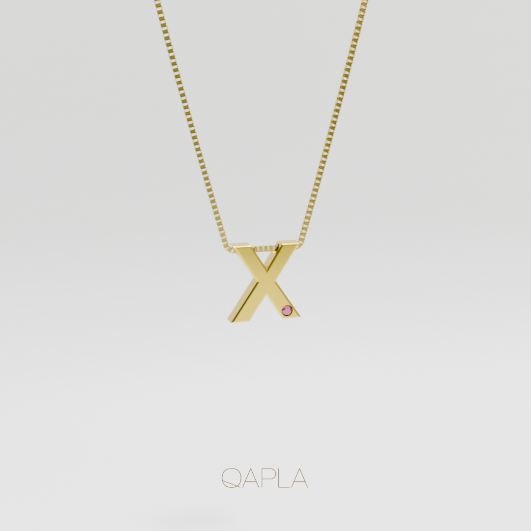 Bold Letter Necklace+Birthstone U-Z