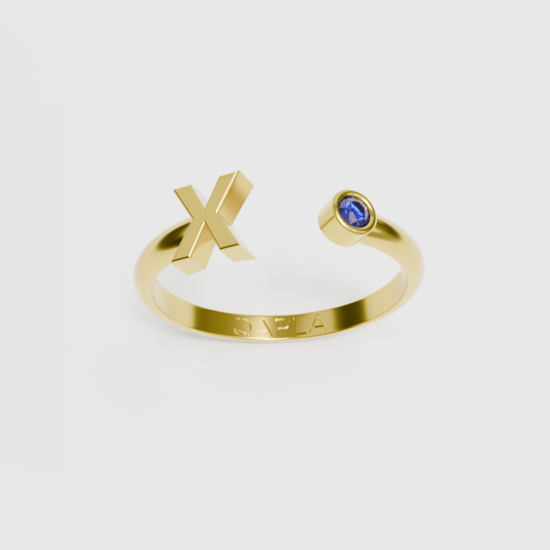 Birthstone Initial Ring U-Z