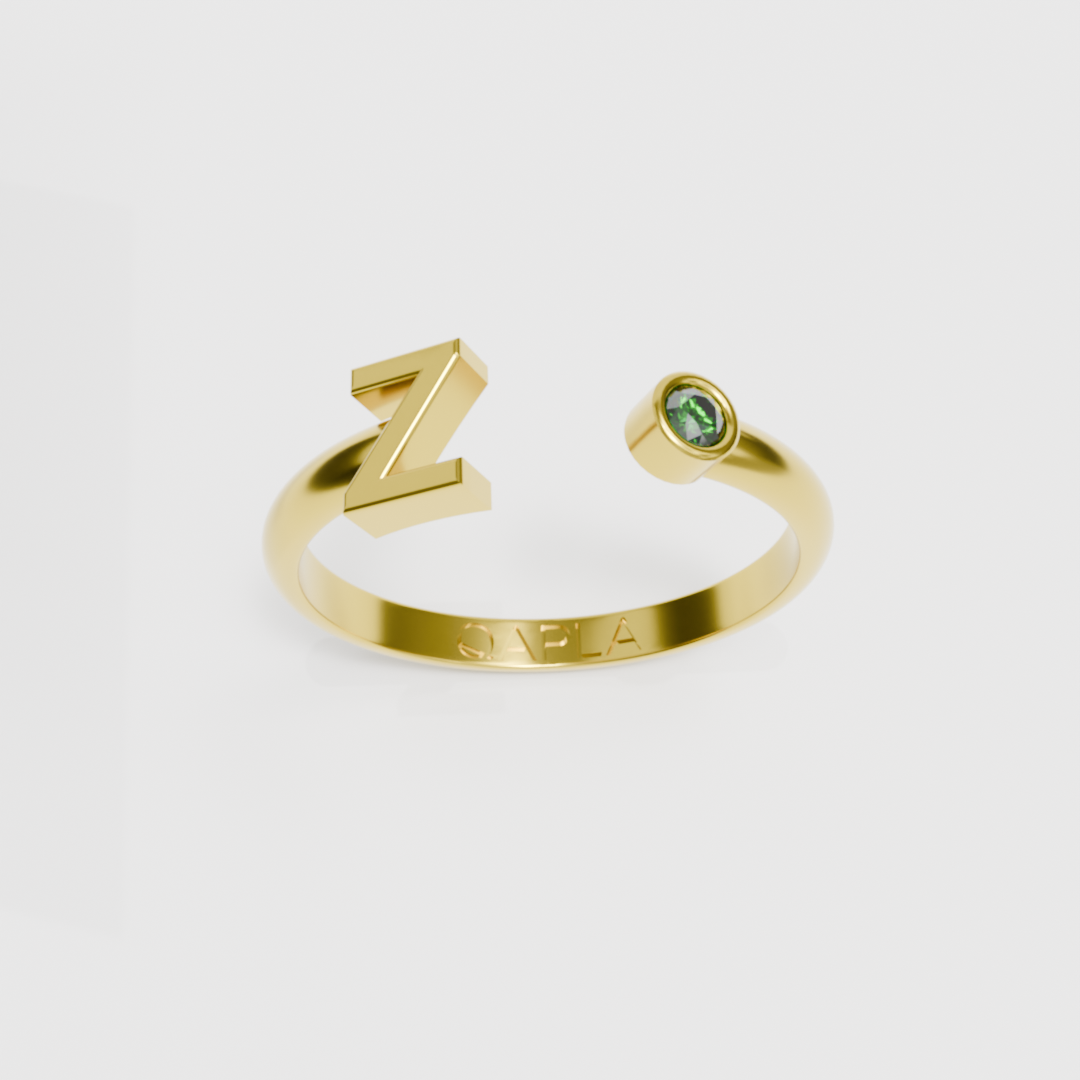 Birthstone Initial Ring U-Z