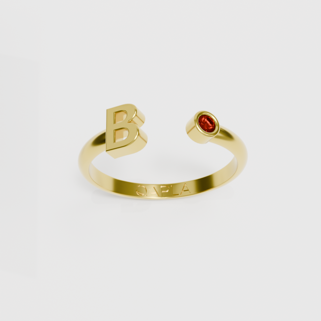AFFY Custom Birthstone Initial Promise Ring – 14k Gold Over Sterling Silver, Adjustable, Bezel Set With Simulated Stone & Diamond Accents