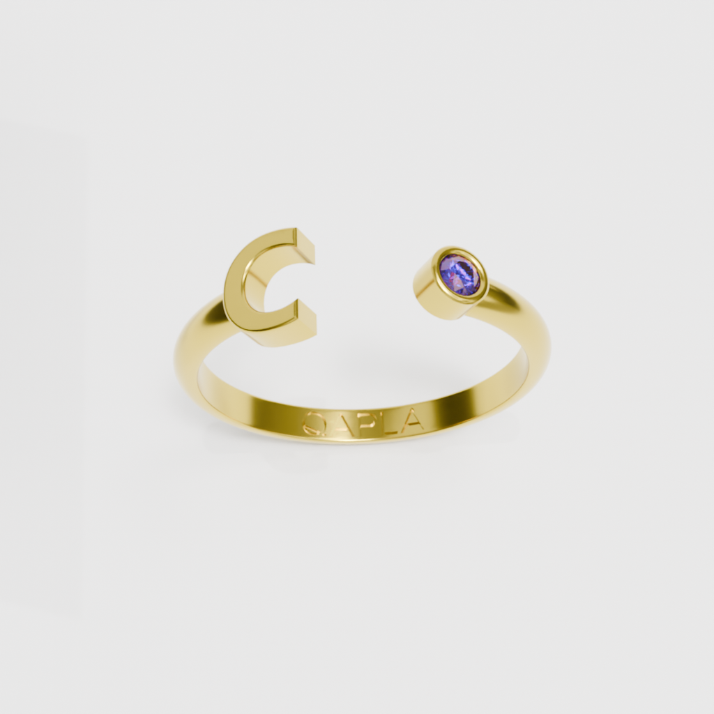 Birthstone Initial Ring A-G
