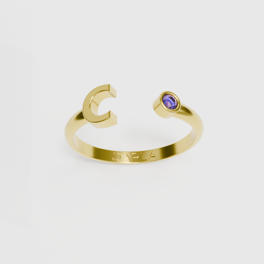 Birthstone Initial Ring A-G