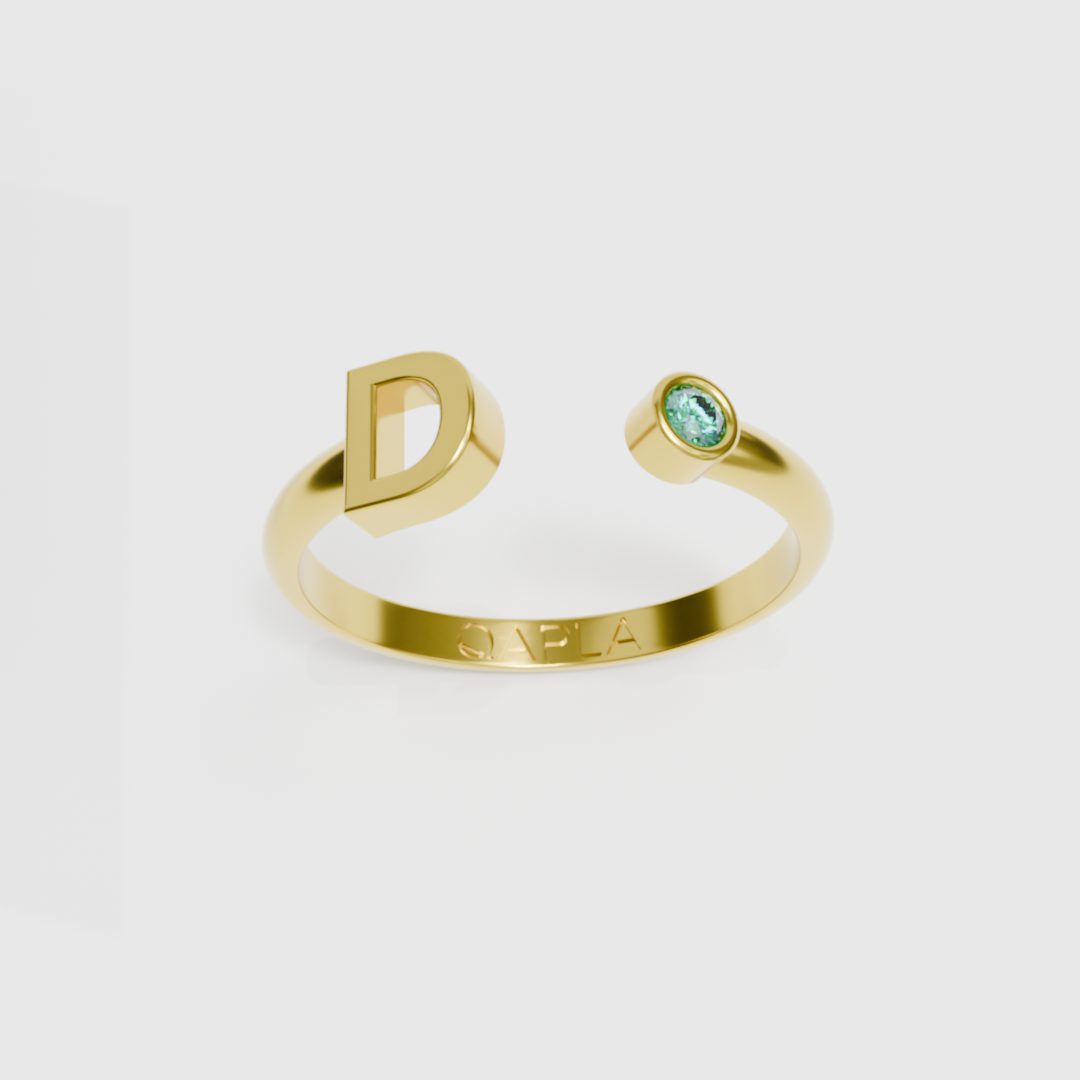 Birthstone Initial Ring A-G