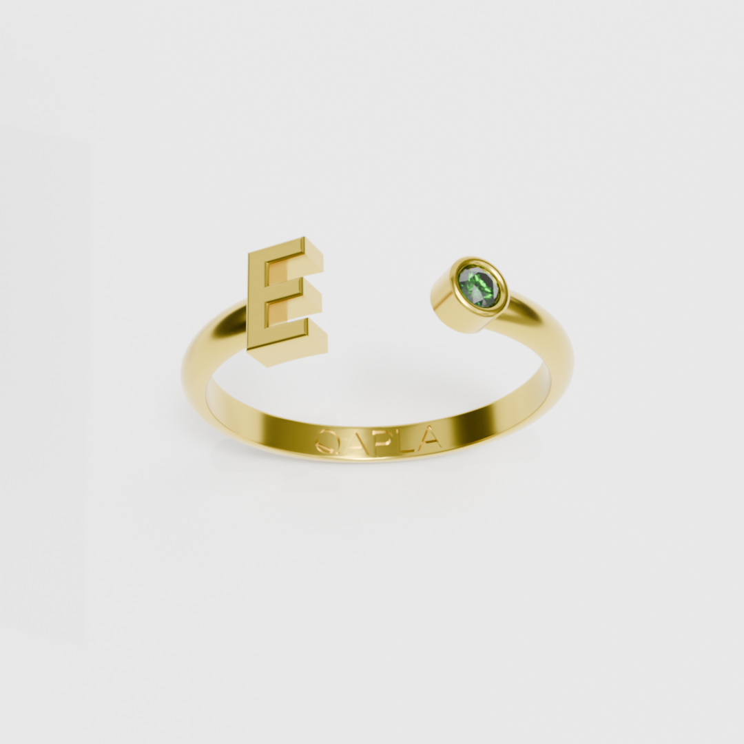 Birthstone Initial Ring A-G
