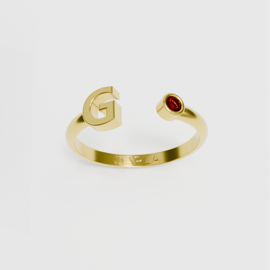 Birthstone Initial Ring A-G