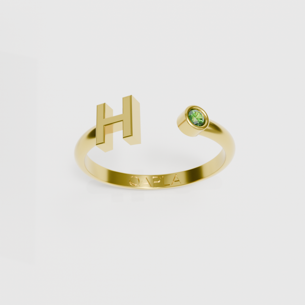 Birthstone Initial Ring H-N