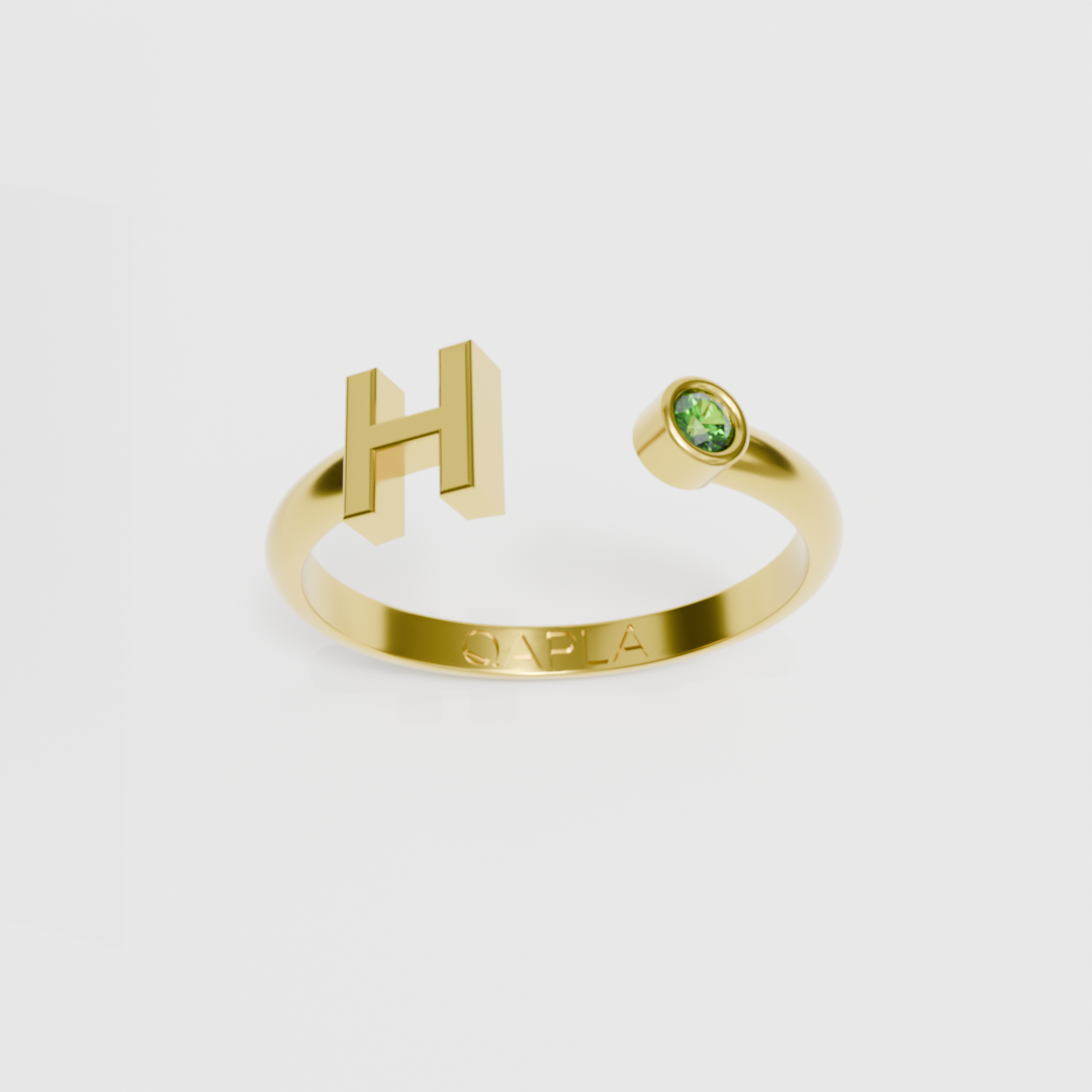 Birthstone Initial Ring H-N