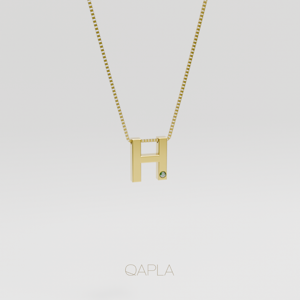 Bold Letter Necklace+Birthstone H-N