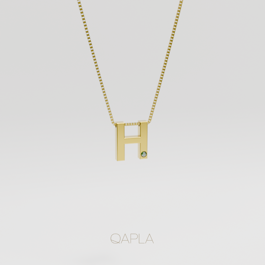 Bold Letter Necklace+Birthstone H-N