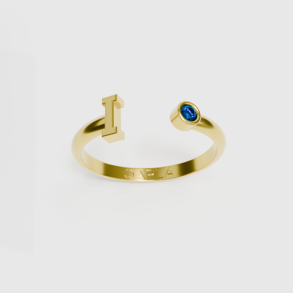 Birthstone Initial Ring H-N