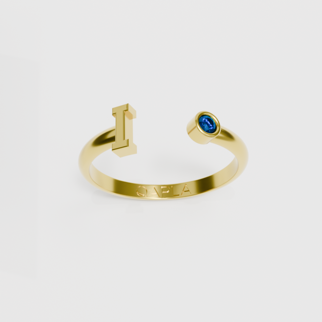 Birthstone Initial Ring H-N