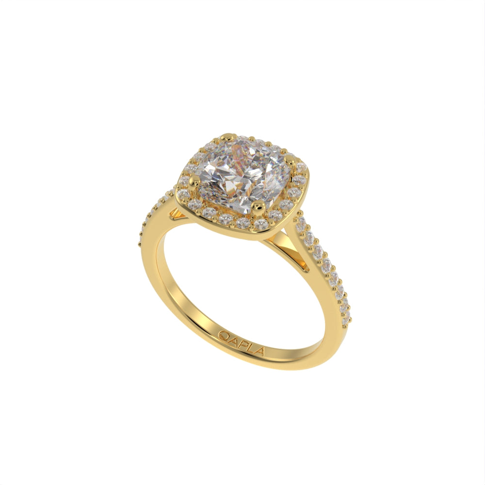 Classic cushion halo pave ring