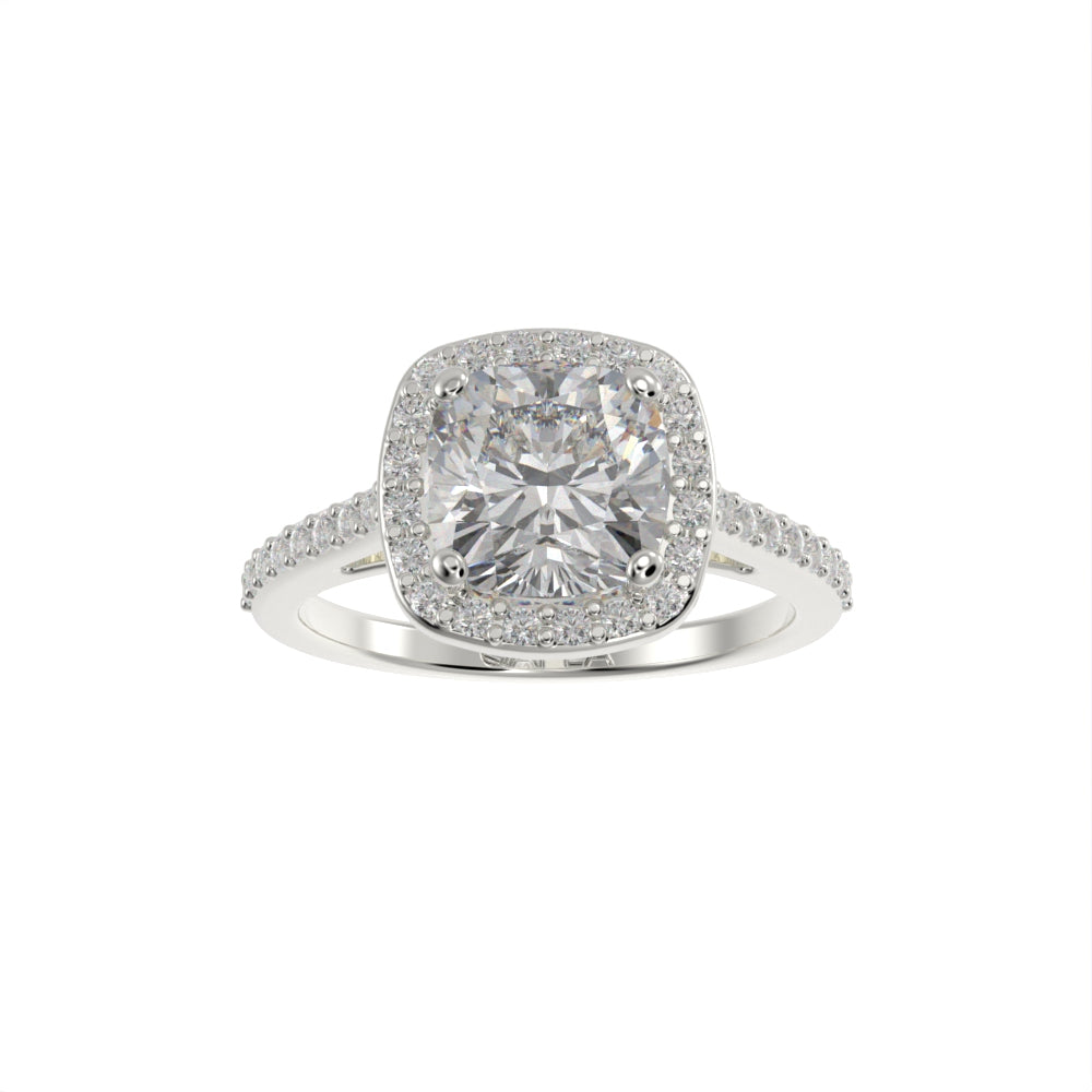 Classic cushion halo pave ring