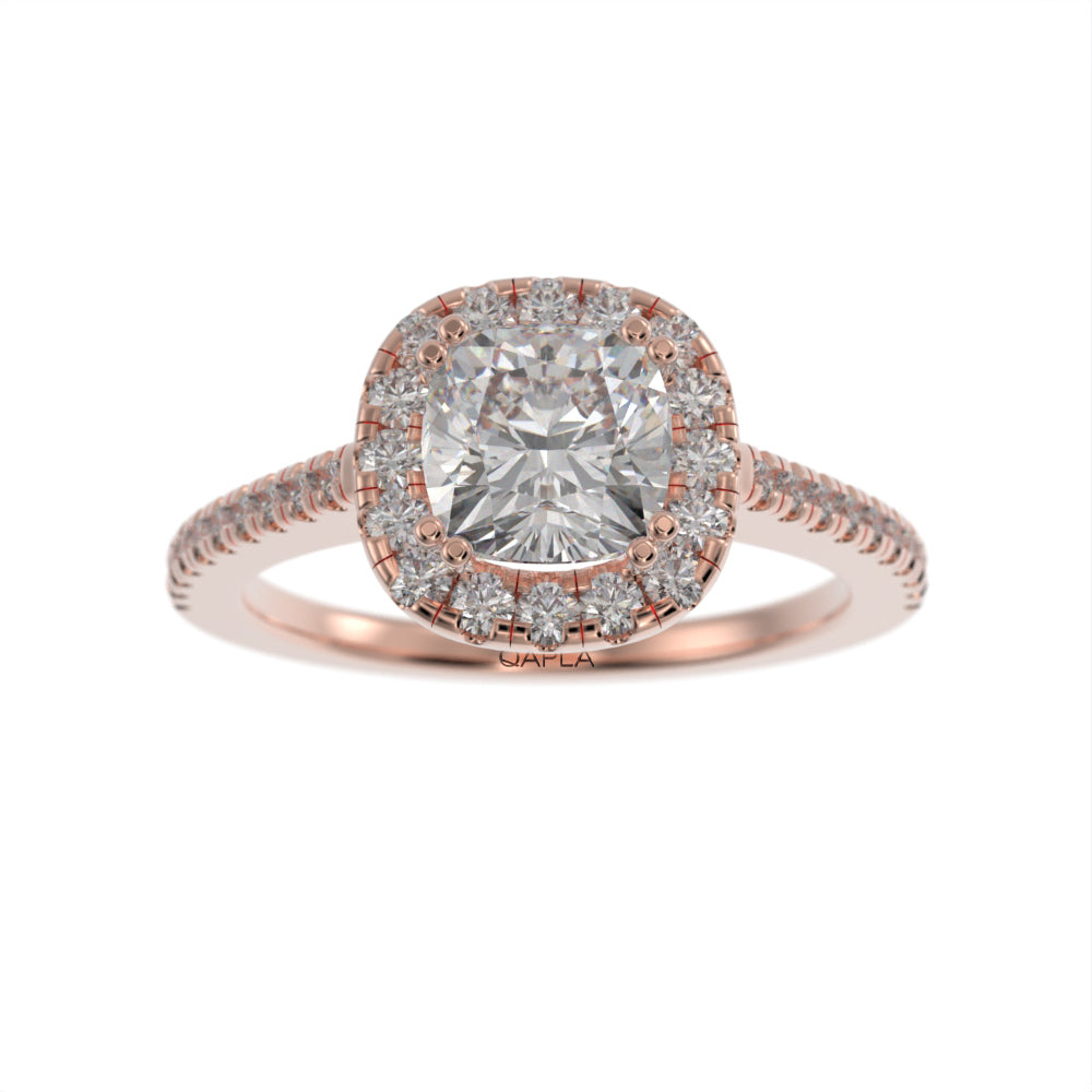 Pristine double prong cushion halo
