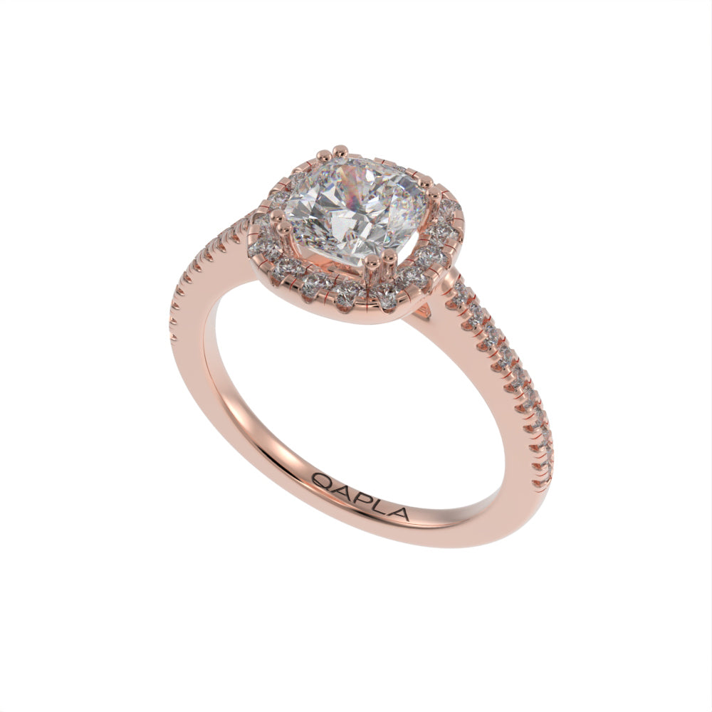 Pristine double prong cushion halo