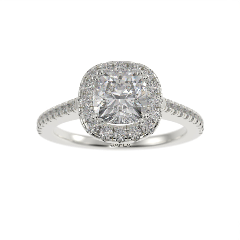 Pristine double prong cushion halo
