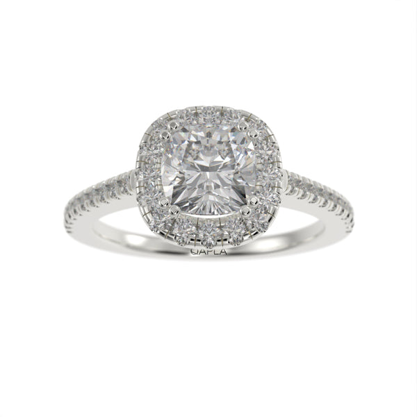 Pristine double prong cushion halo