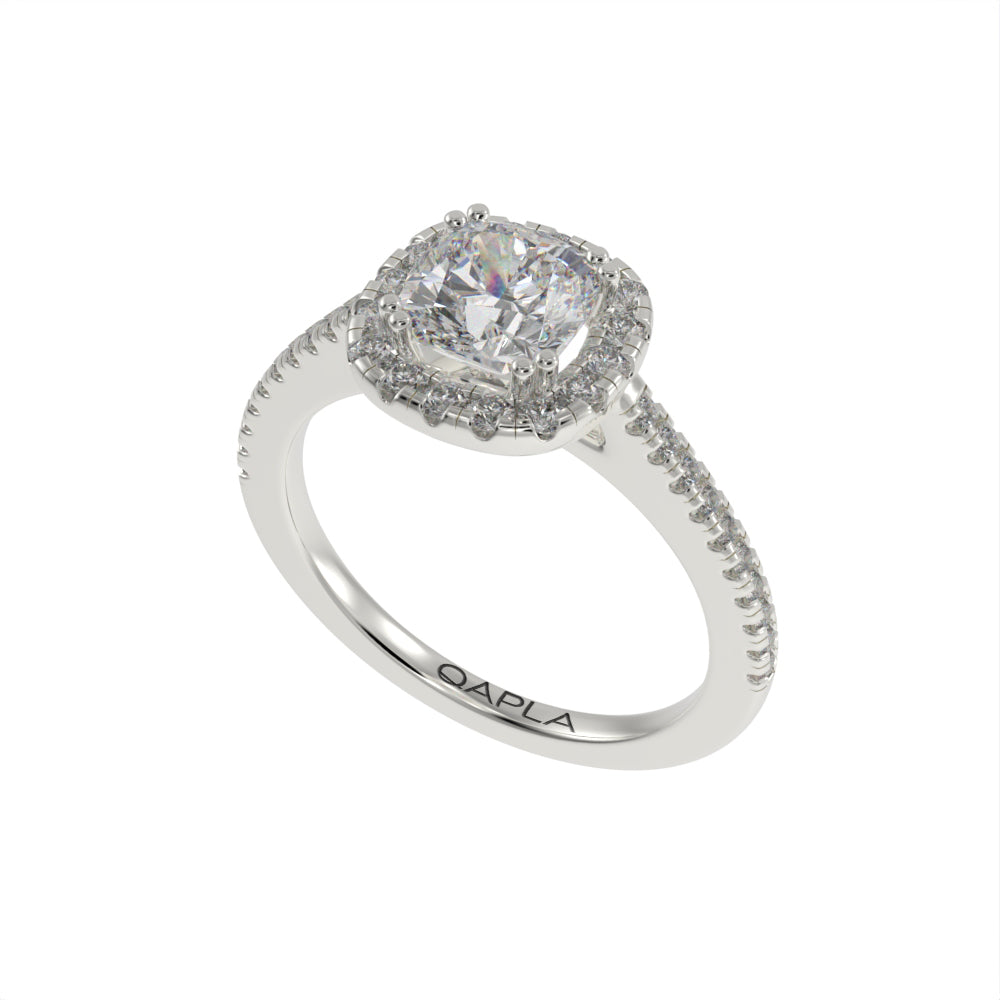 Pristine double prong cushion halo