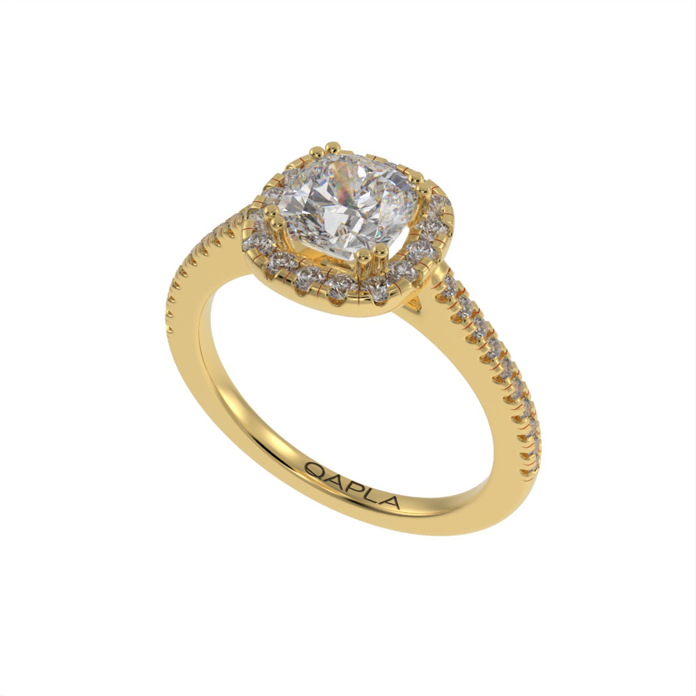 Pristine double prong cushion halo